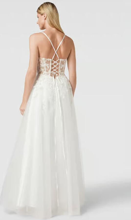 LUXUAR FASHION Bruidsjurk met halftransparant bloemenborduursel - Foto 4