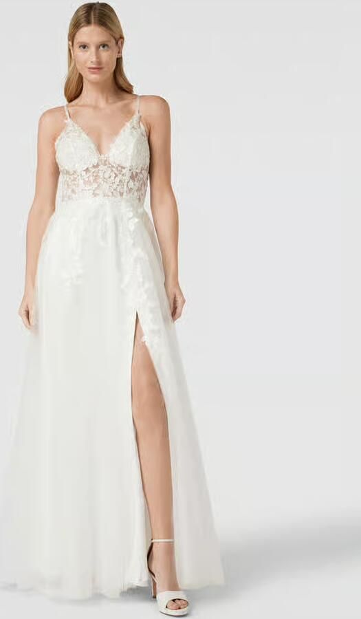 LUXUAR FASHION Bruidsjurk met halftransparant bloemenborduursel - Foto 5