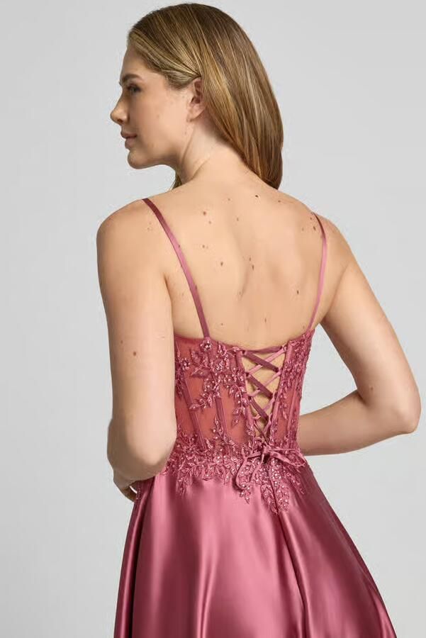 LUXUAR FASHION corsetjurk met stitchings en met siersteentjes - Foto 2