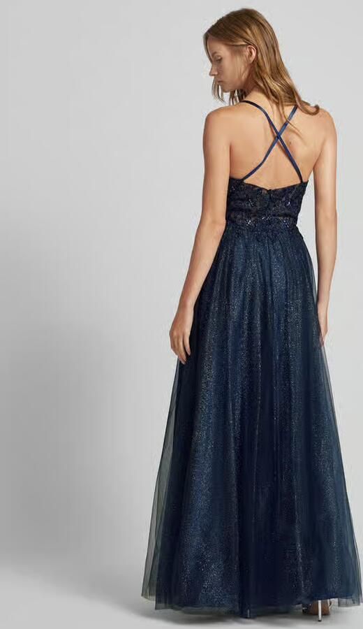 LUXUAR FASHION Getailleerde avondjurk met siersteentjes