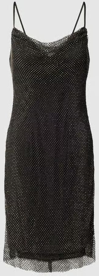 LUXUAR FASHION Knie-lange cocktailjurk van mesh met siersteentjes - Foto 2