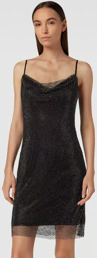LUXUAR FASHION Knie-lange cocktailjurk van mesh met siersteentjes - Foto 2