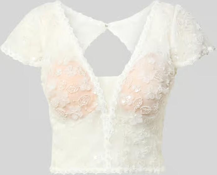 LUXUAR FASHION Kort blouseshirt met parels en v-hals