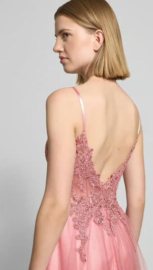 LUXUAR FASHION maxi-jurk met kant en loopsplit