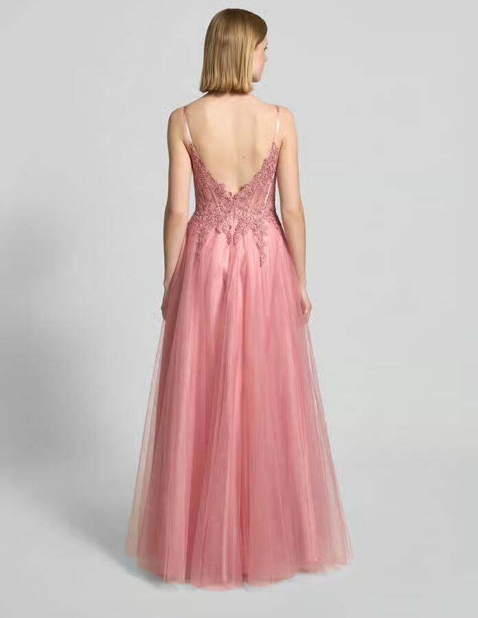 LUXUAR FASHION maxi-jurk met kant en loopsplit