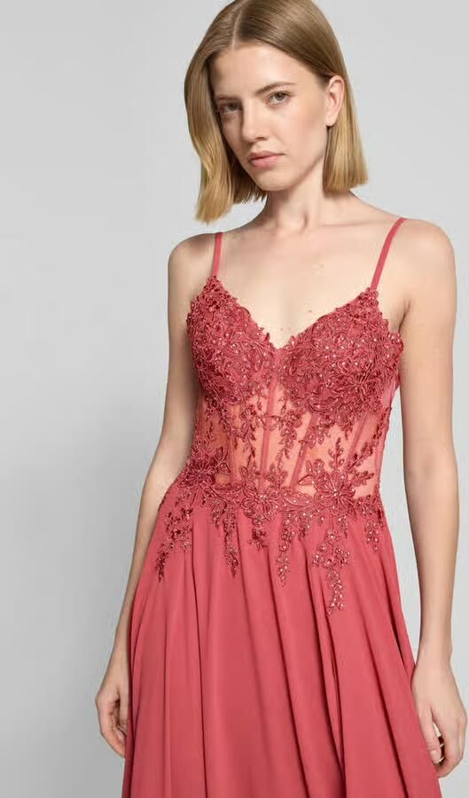 LUXUAR FASHION maxi-jurk met stitchings en met siersteentjes