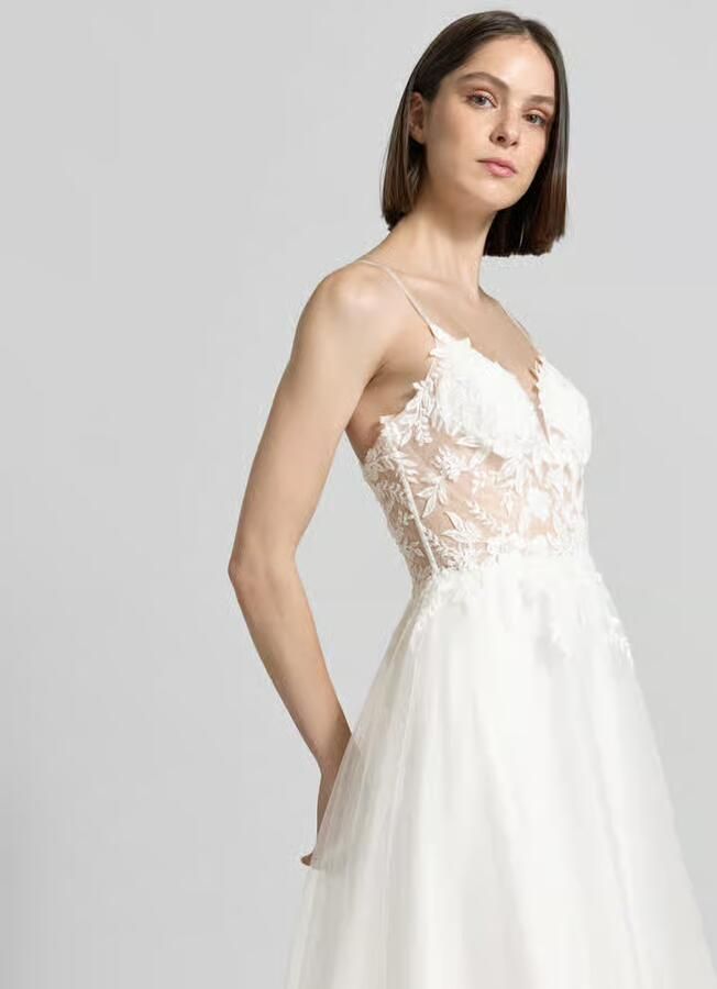 LUXUAR FASHION maxi-jurk met stitchings en vetersluiting aan de achterkant