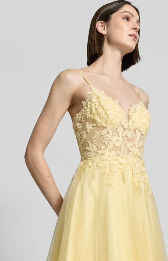 LUXUAR FASHION maxi-jurk met tule met vetersluiting aan de achterkant