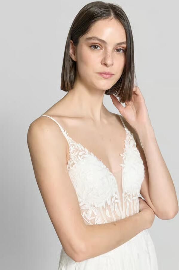 LUXUAR FASHION Bruidjurk van chiffon met stitchings en loopsplit