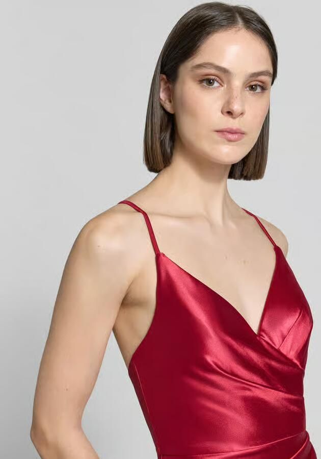 LUXUAR FASHION Maxi-jurk van satijn met draperieën en loopsplit