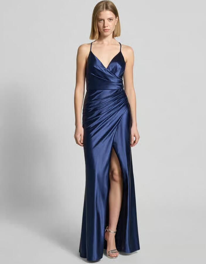 LUXUAR FASHION Maxi-jurk van satijn met draperieën en loopsplit - Foto 3