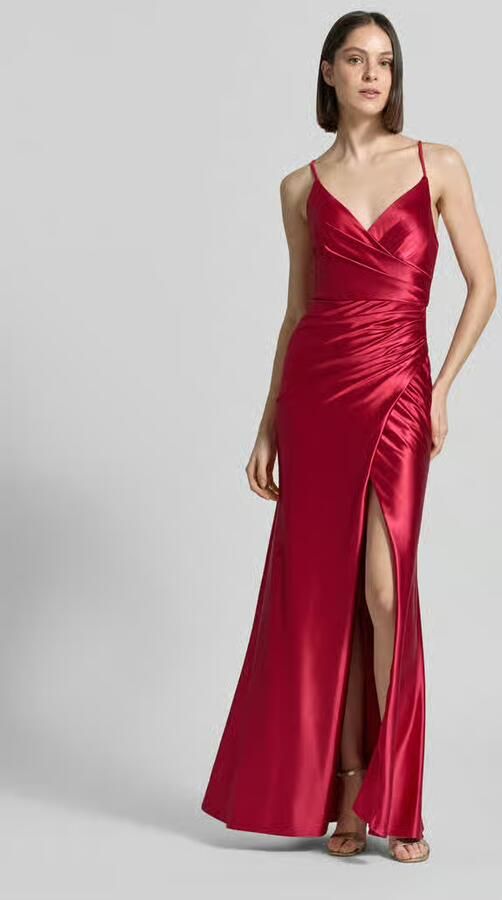 LUXUAR FASHION Maxi-jurk van satijn met draperieën en loopsplit - Foto 3