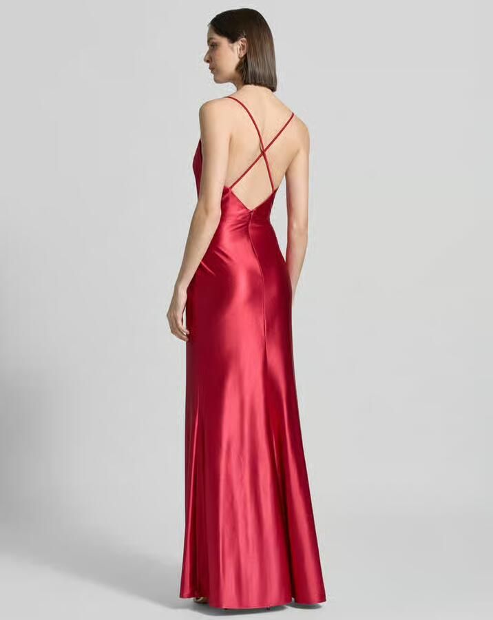 LUXUAR FASHION Maxi-jurk van satijn met draperieën en loopsplit - Foto 2