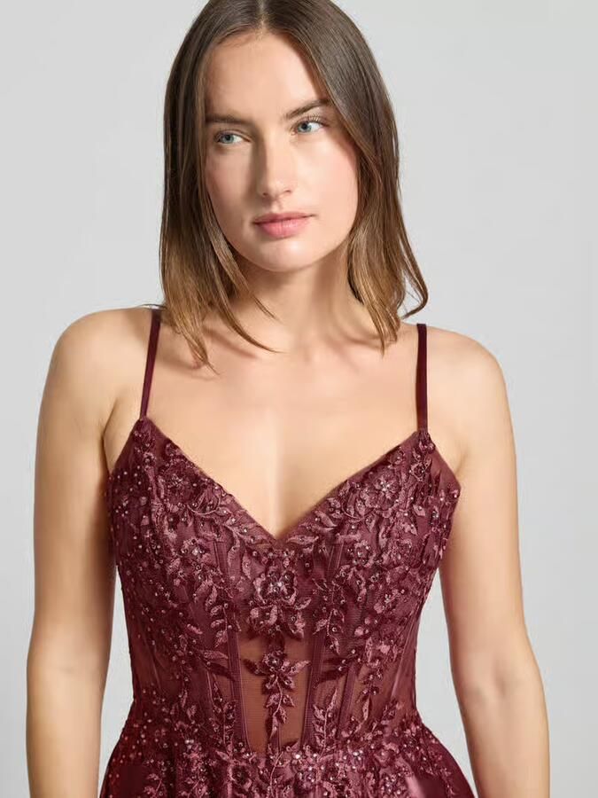 LUXUAR FASHION corsetjurk met stitchings en met siersteentjes