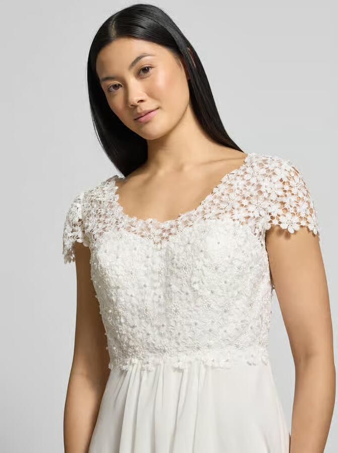 LUXUAR FASHION Bruidjurk met ronde hals en parels