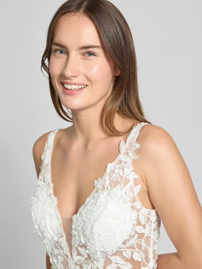 Luxuar Regular fit bruidsjurk met gebloemd kant