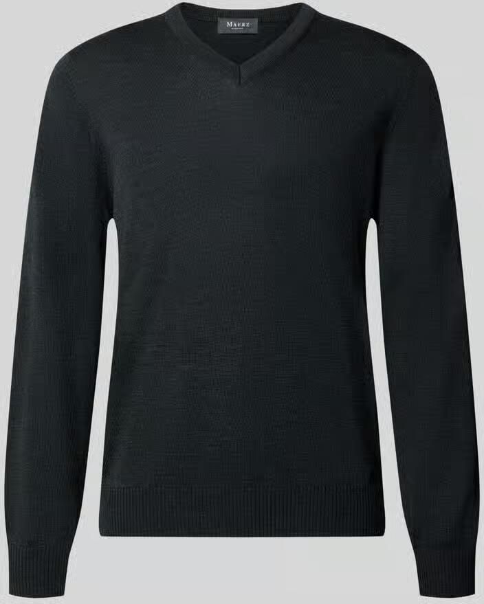 Maerz muenchen Regular fit gebreide pullover van zuivere scheerwol met v-hals