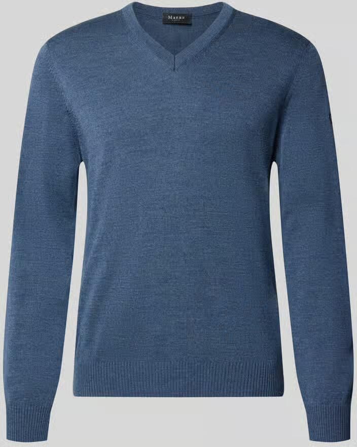 Maerz muenchen Regular fit gebreide pullover van zuivere scheerwol met v-hals
