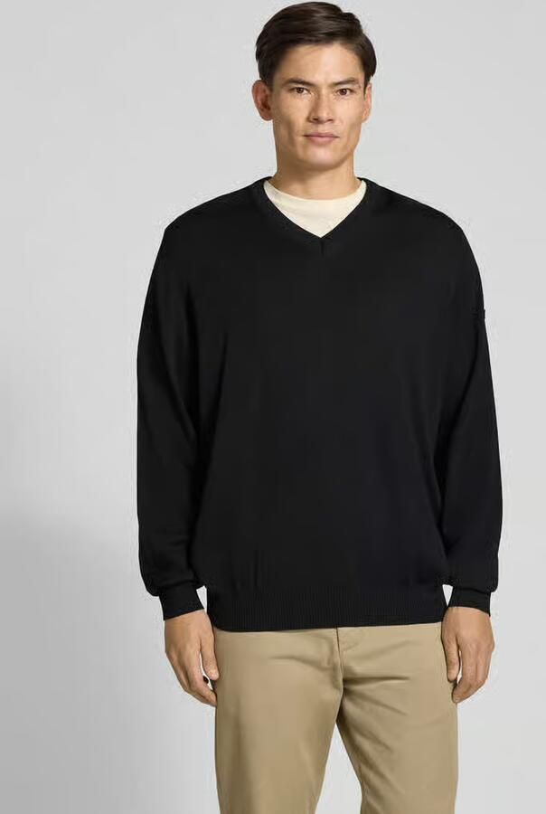 Maerz muenchen Regular fit gebreide pullover van zuivere scheerwol met v-hals - Foto 2