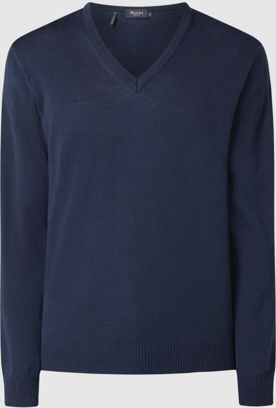 Maerz Trui v-hals merinowol donkerblauw effen