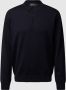 Maerz polo lange mouw donkerblauw merinowol - Thumbnail 1
