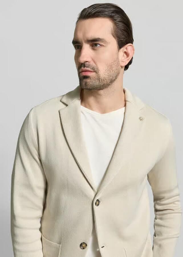 Manuel Ritz slim fit 2-knoops gebreid colbert met reverskraag