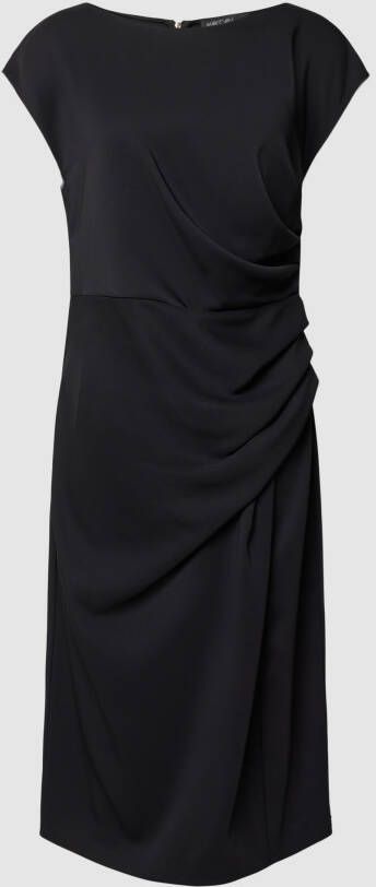 Marc Cain Elegante Zwarte Midi Jurk met Geplooide Details Black Dames