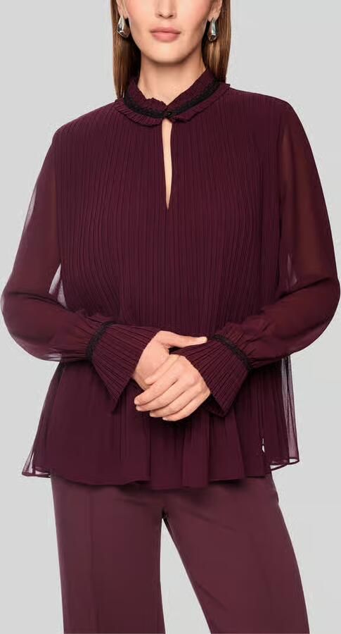 Marc Cain blouse met lange mouwen met kraag met ruches Cut Out - Foto 2