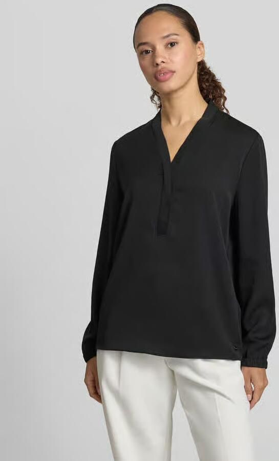 Marc Cain Zwarte blouse met V-hals en gerimpelde randen Black Dames - Foto 4