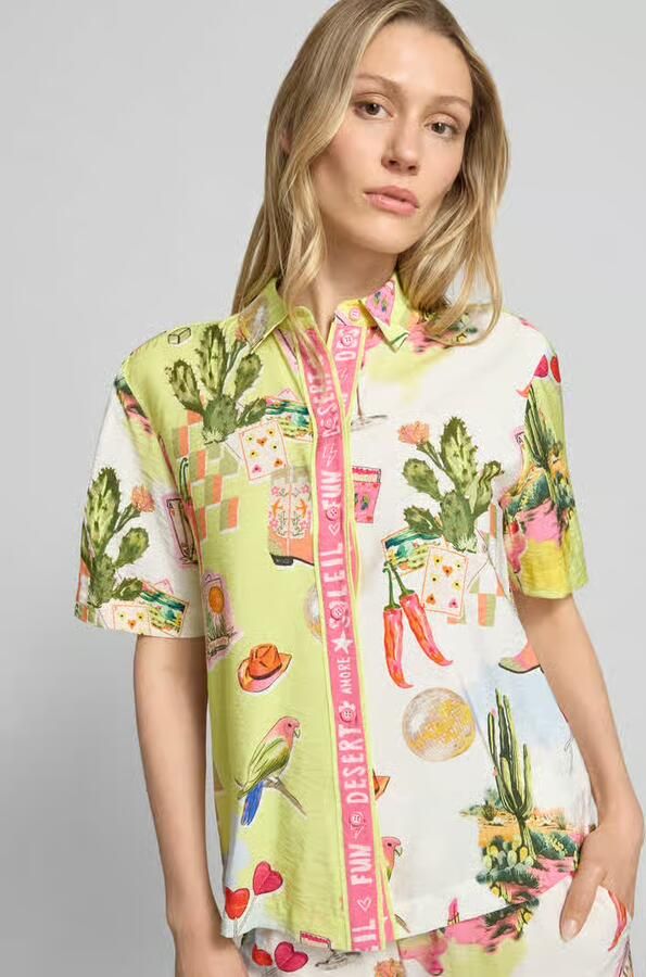 Marc Cain Blouse van viscosemix met afgeronde zoom