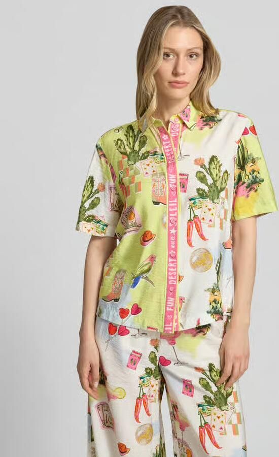 Marc Cain Blouse van viscosemix met afgeronde zoom - Foto 3