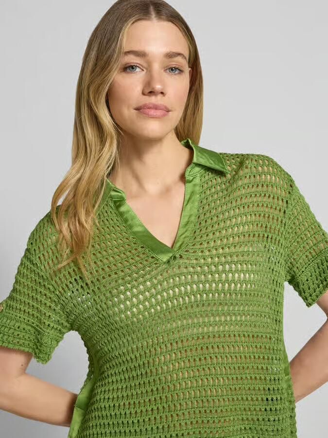 Marc Cain Gebreid shirt met polokraag en verlengde rug