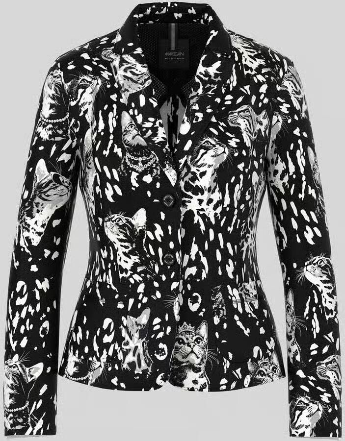 Marc Cain Getailleerde korte blazer met kattenmotief