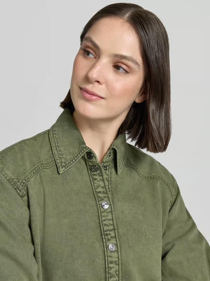 Marc Cain Jeansblouse met franjeszoom en 1 2-mouw