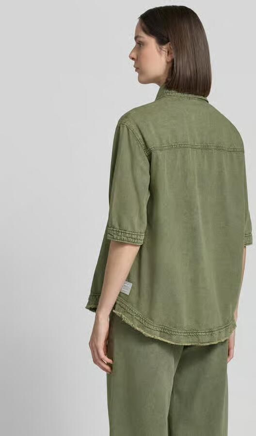Marc Cain Jeansblouse met franjeszoom en 1 2-mouw