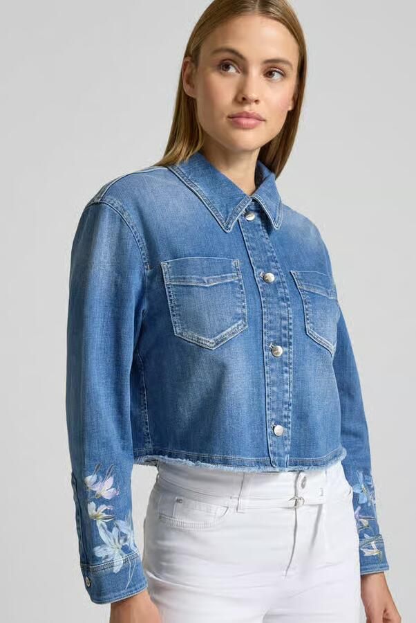 Marc Cain jeansjack met motiefprint en franjeszoom