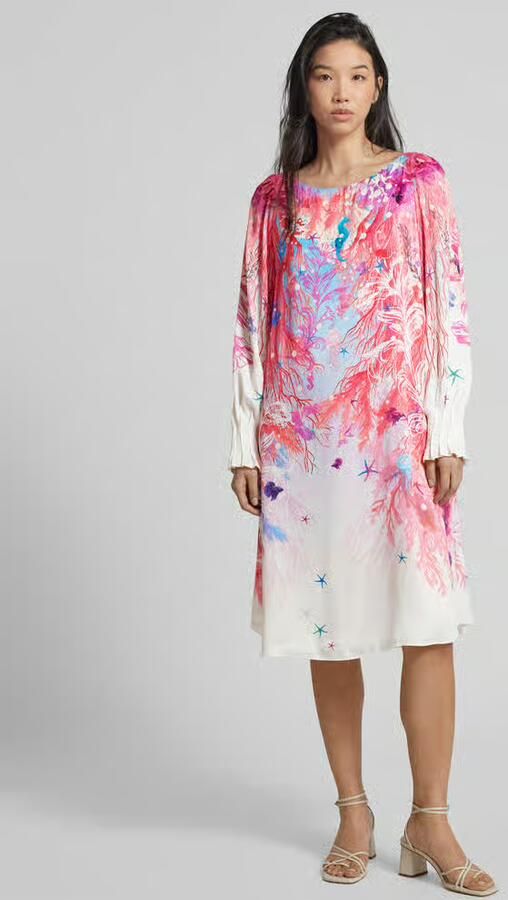 Marc Cain Knielange jurk van viscose met all-over motief - Foto 2