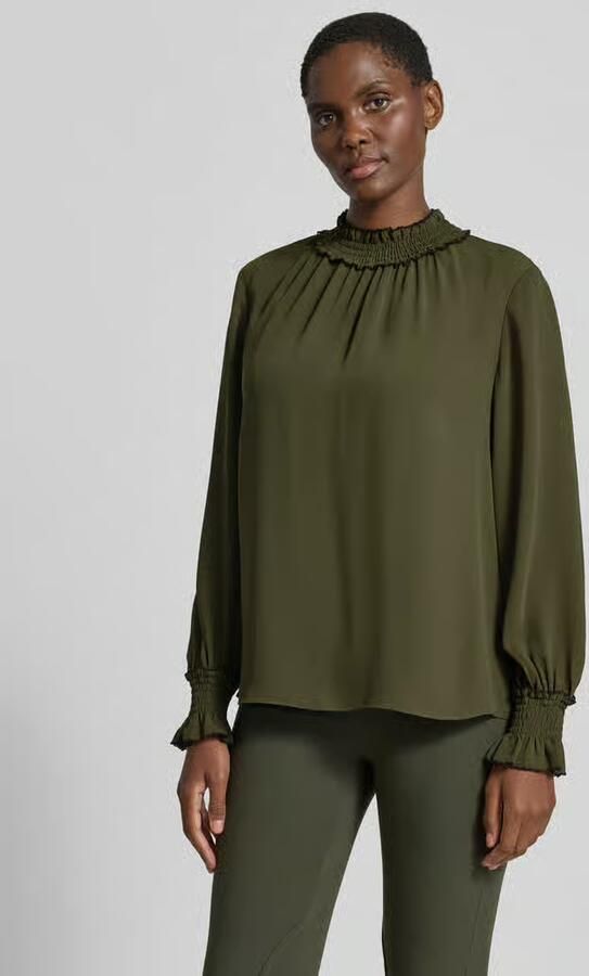 Marc Cain Regular fit blouse met opstaande kraag en smokdetails - Foto 2