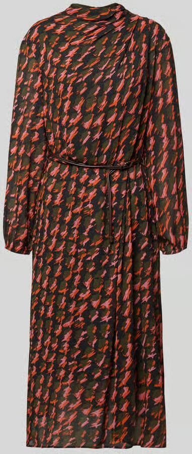 Marc Cain Midi-jurk in all-over look met opstaande kraag en riem