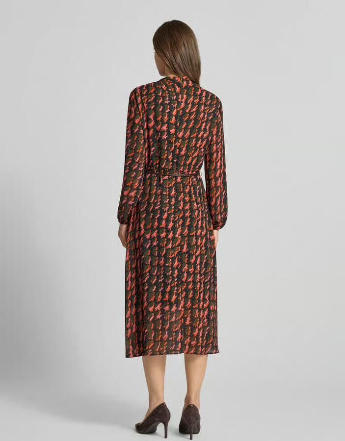 Marc Cain Midi-jurk in all-over look met opstaande kraag en riem - Foto 3