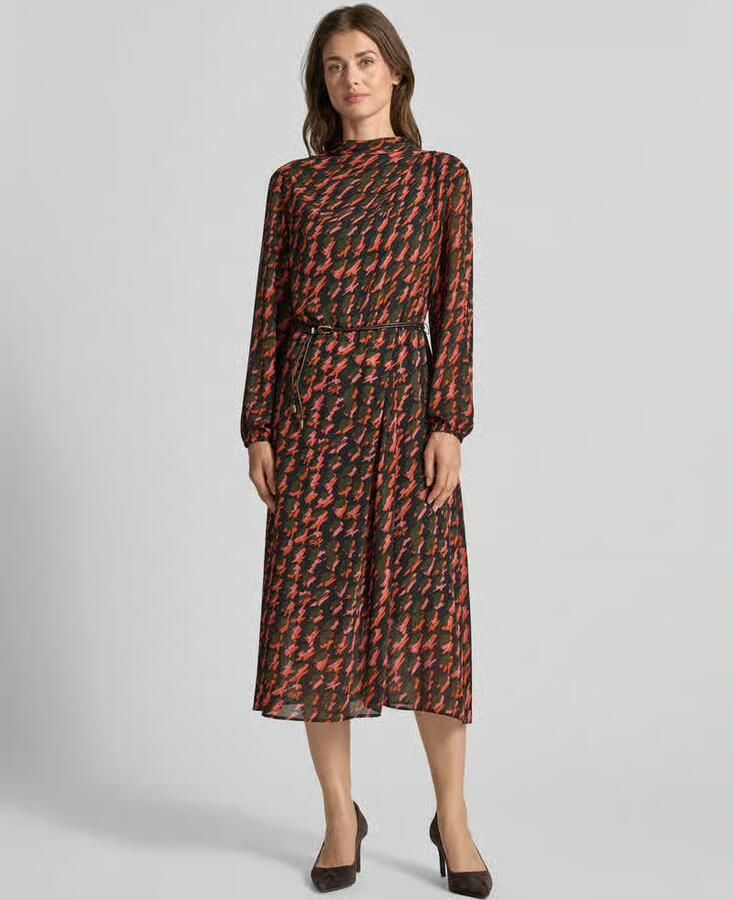 Marc Cain Midi-jurk in all-over look met opstaande kraag en riem - Foto 2