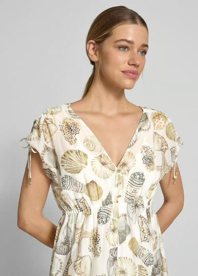 Marc Cain midi-jurk met zijde en knoopsluiting met korte knoopsluiting
