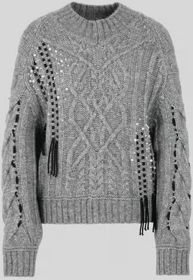 Marc Cain Pullover van mix van wol en alpaca met parelfranjes