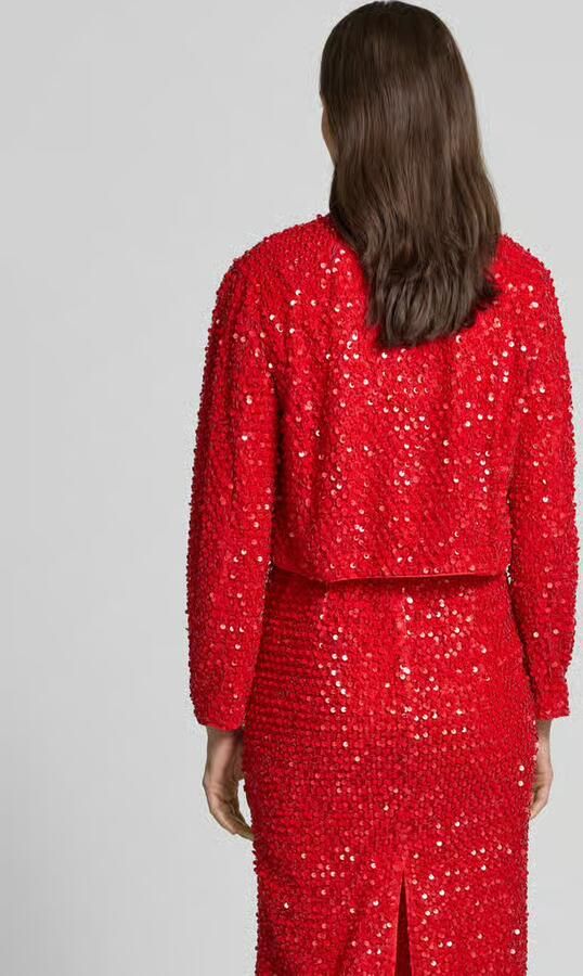 Marc Cain Regular fit blazer met pailletten en strik