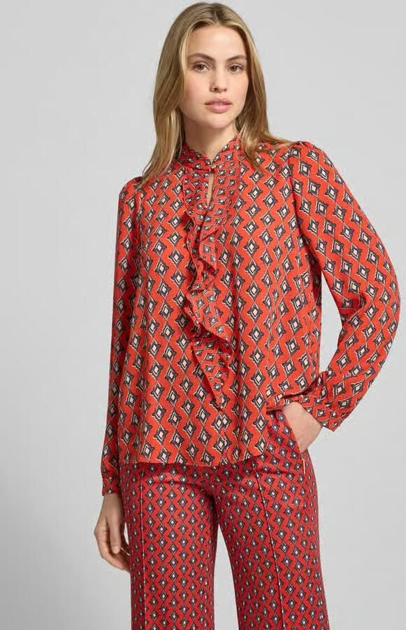 Marc Cain Regular fit blouse in all-over look met volants - Foto 2