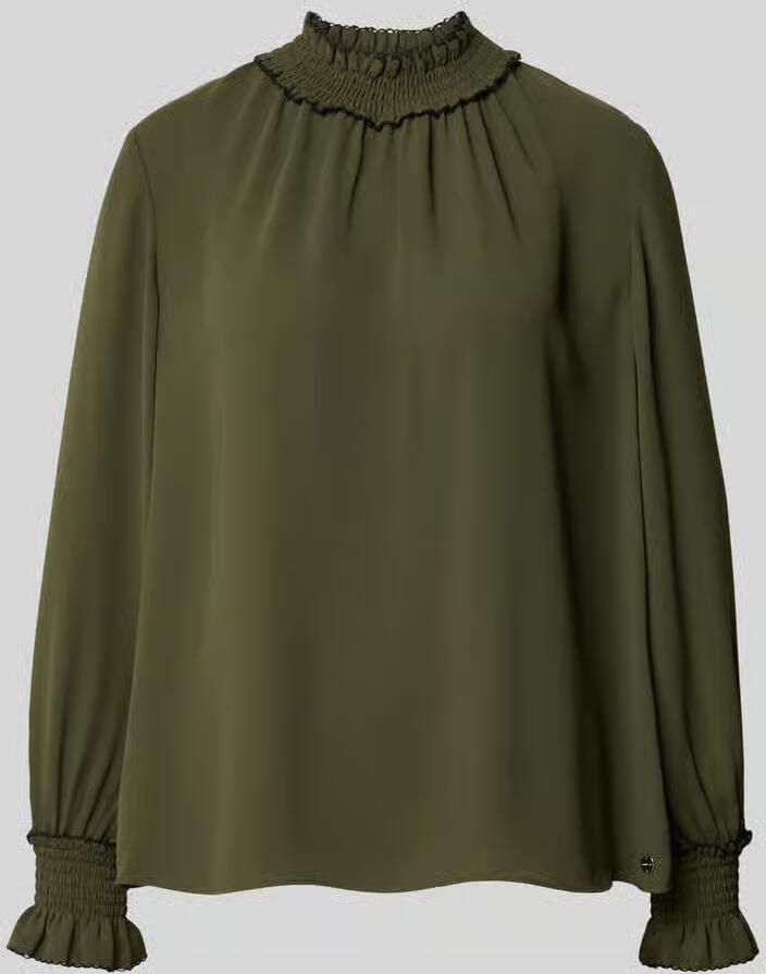 Marc Cain Regular fit blouse met opstaande kraag en smokdetails