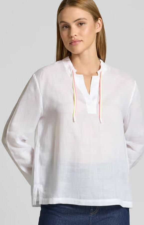 Marc Cain regular fit blouse met V-hals en tunnelkoord