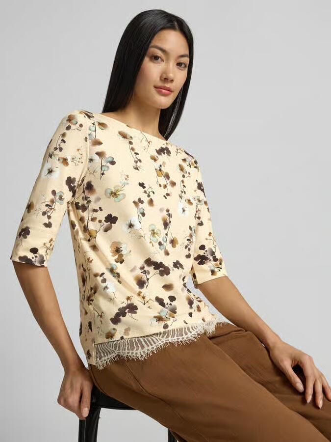 Marc Cain Regular fit blouse van katoenmix met kant - Foto 2