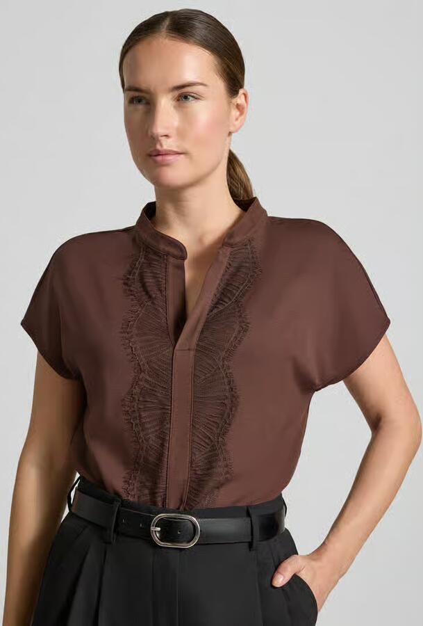 Marc Cain Regular fit blouse van katoenmix met kant