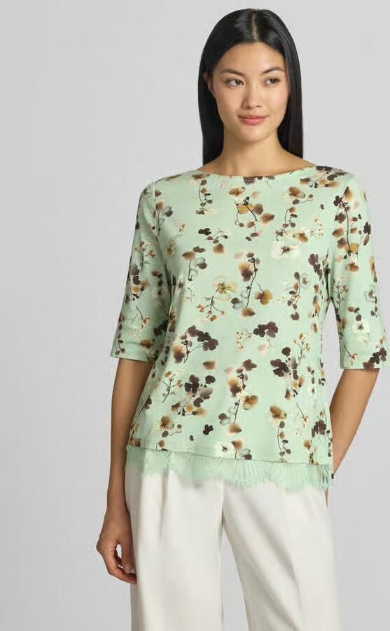 Marc Cain Regular fit blouse van katoenmix met kant - Foto 3